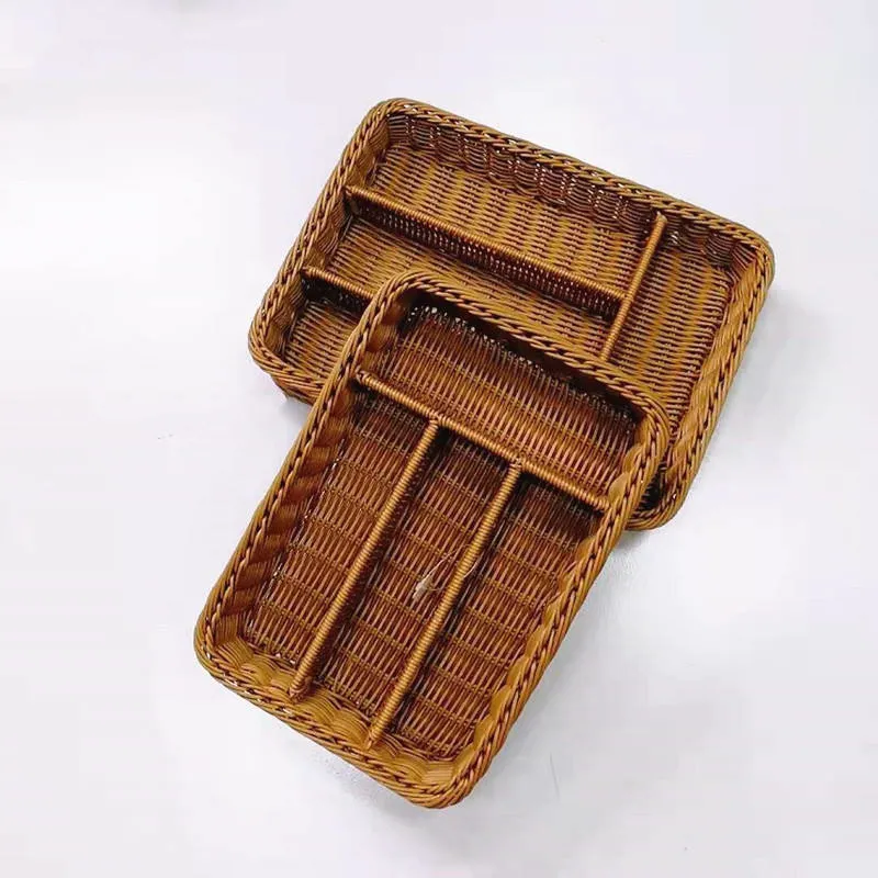 Dishwasher Cutlery Kitchen Utensils Food Storage Hand Woven Rattan Folk Basket