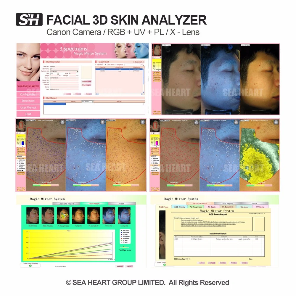 La peau du visage en 3D RVB/analyseur de spectre UV/Pl Miroir Magique