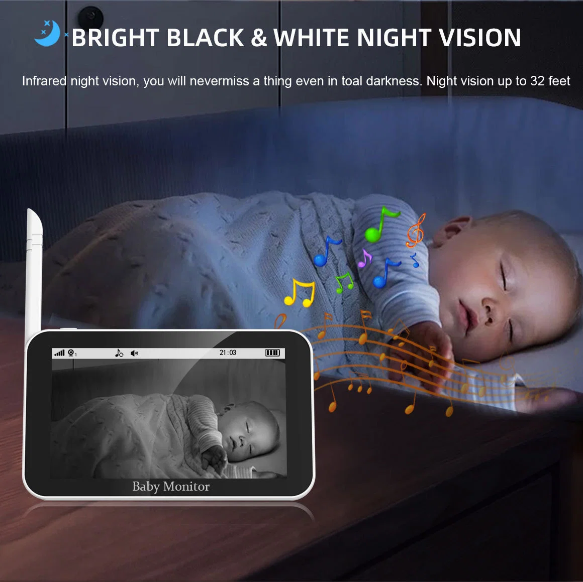 Écran LCD 5 pouces et écoute-bébé à écran tactile avec Smart Caméra Wi-Fi surveillance écran LCD Talk Night Vison bidirectionnel Caméra de surveillance de bébé 720p