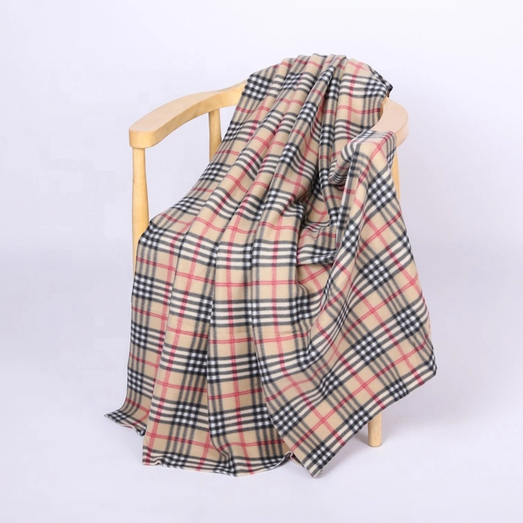 Custom Size Luxury Printed Two Sides Plaid Plain Polyester Fleece Throw Blanket