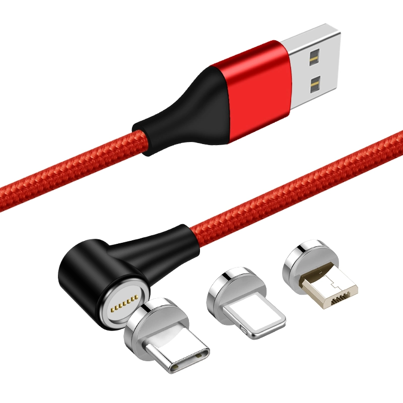 Multifunktions-USB-Magnetladegerät 90 Grad 3 in 1 3A Schnelllademagnethaftende USB-Kabel für 8pin Micro-Typ C