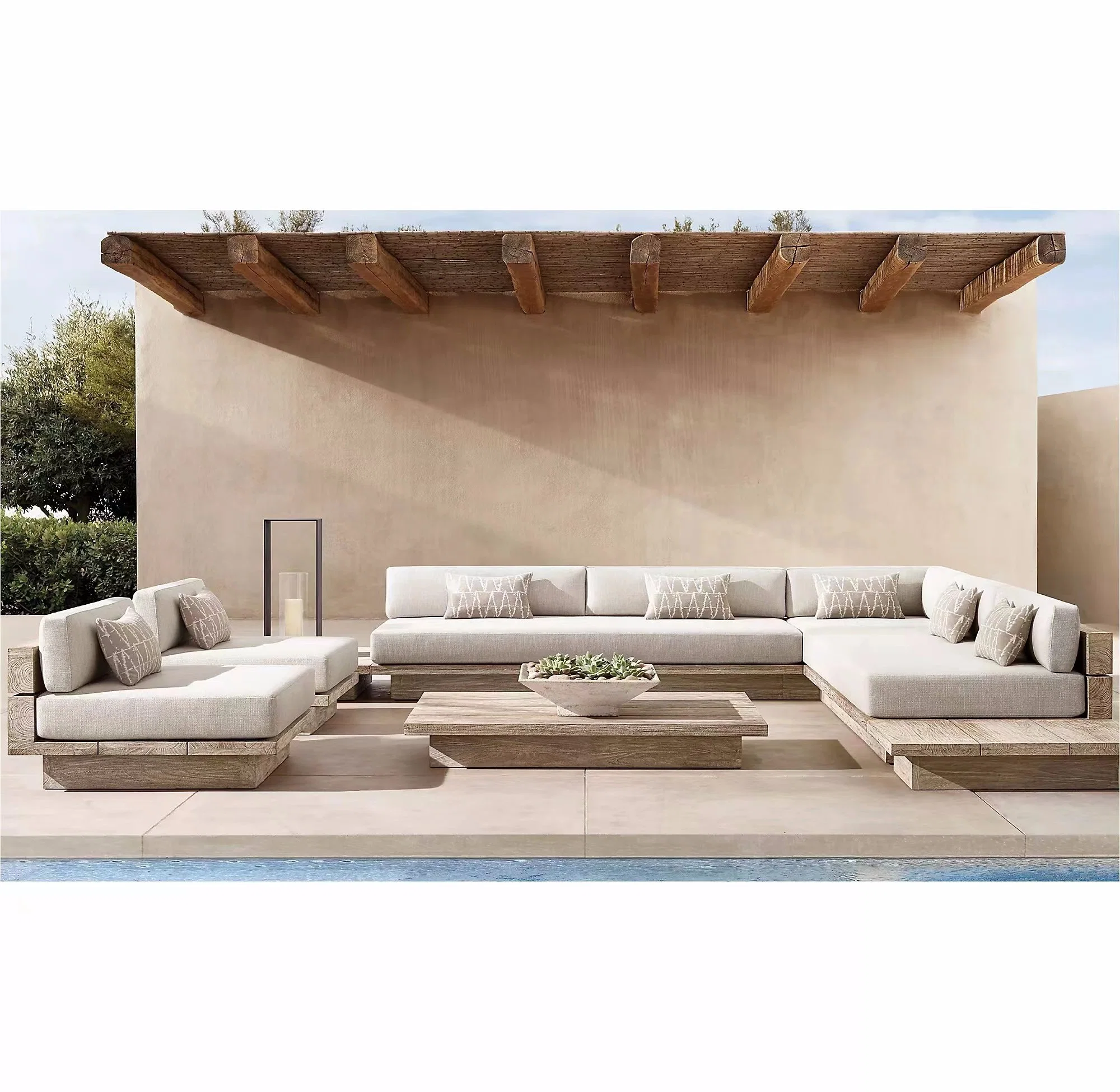 Moderno Garden Patio mobiliário exterior Solid Madeira Teak Sofá set