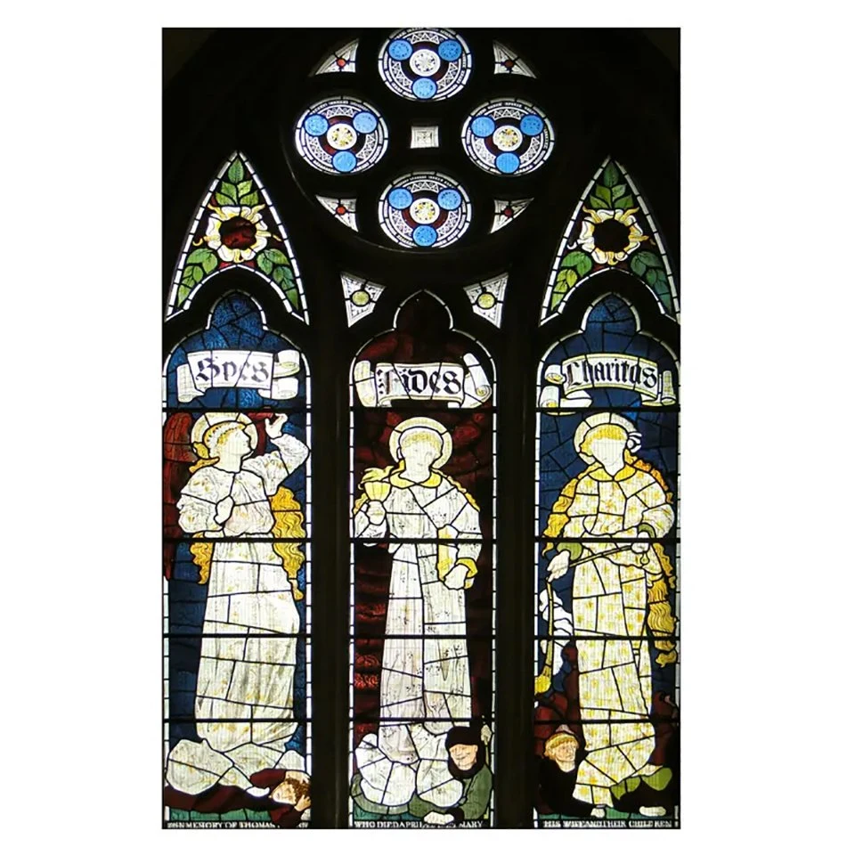 China Supply High quality/High cost performance  Modern Decorative Colored Church Tiffany Stained Tempered Glass Manufacturer Religious Design Art Decorative Glass