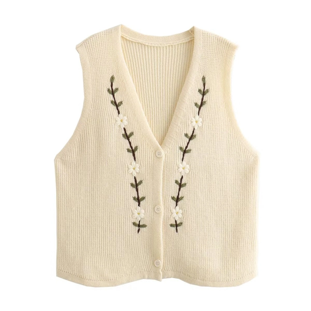 Pb&Za Women's Clothing Wholesale Early Autumn Beige Embroidered Sweater