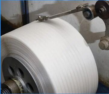 3/8" Wide, 300 Lb, 9" X 8" Core, 12, 900'/Coil, White Color Machine Grade Polypropylene Strapping