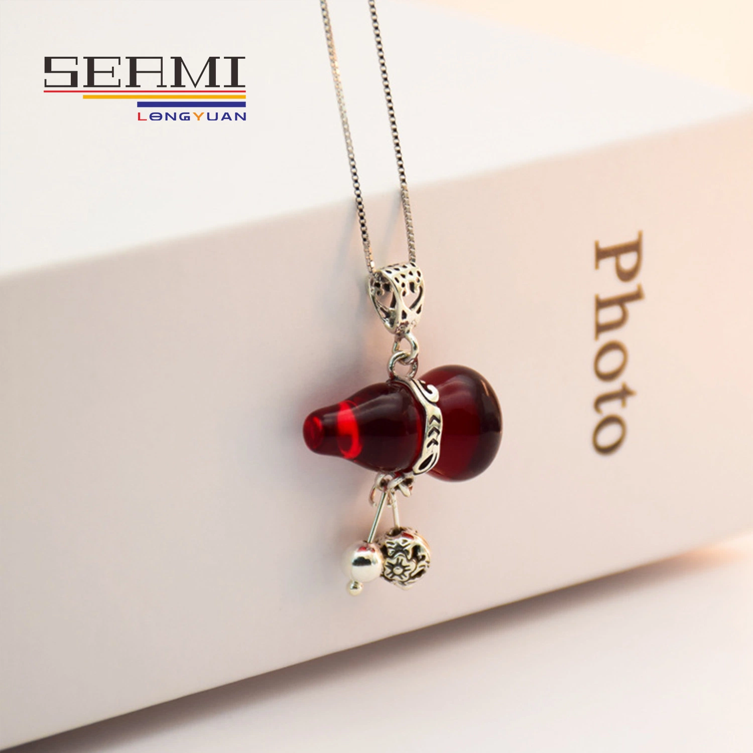 Initial Box Chain Silver Ladies Jade Carnelian Garnet Pendant Necklace