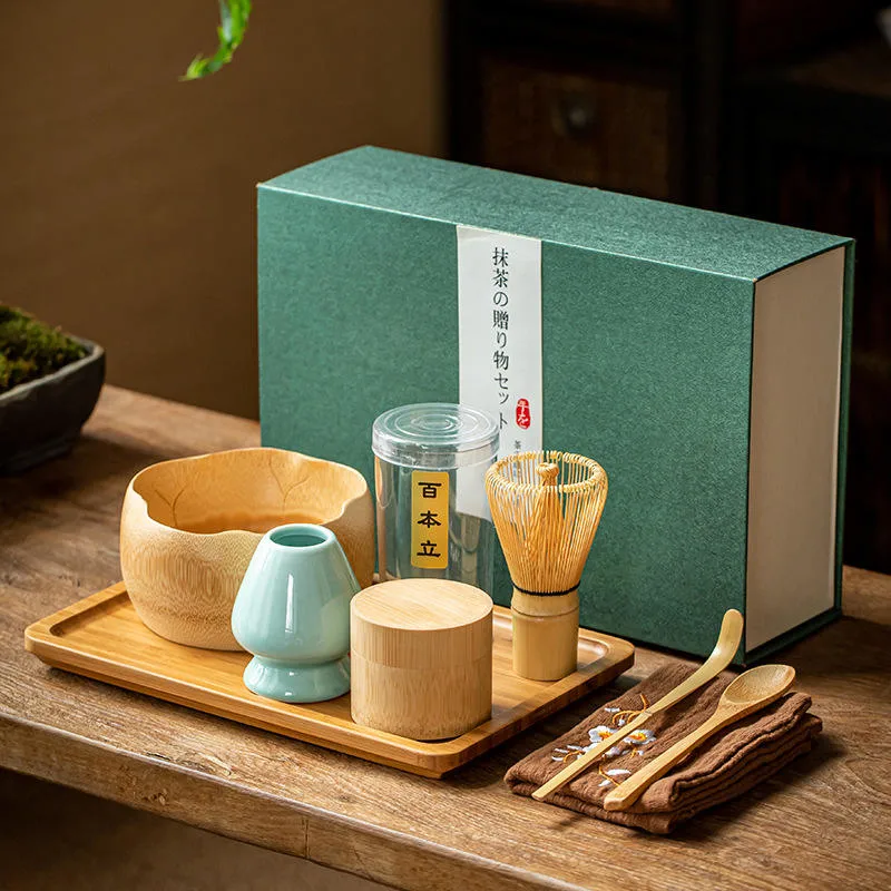 Matcha Mixing Set Teaware Tool Löffelhalter Bamboo Matcha Whisk Kits Japanische Keramik Kaffee &amp; Tee-Sets