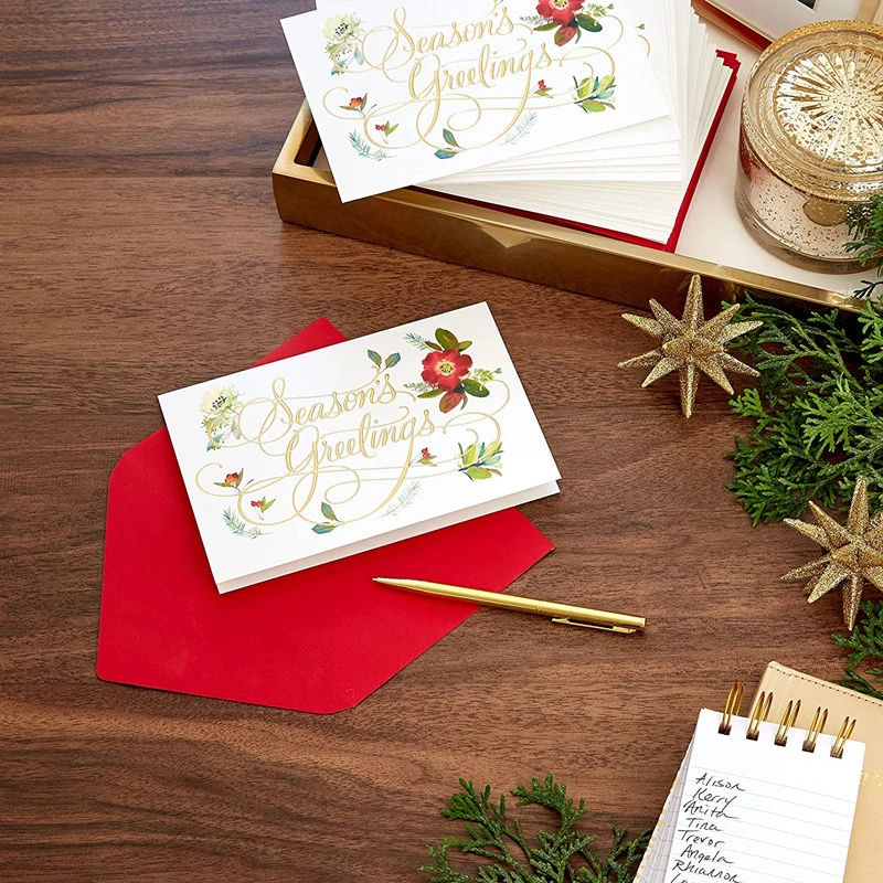 Silver Foil Holiday Christmas Invitation Greeting Card with Envelop