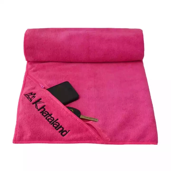 Microfiber Gym Towel/Microfiber Sports Towel with Pocket/Super Sweat Absorbent Microfiber Gym Towel with Zip Pocket