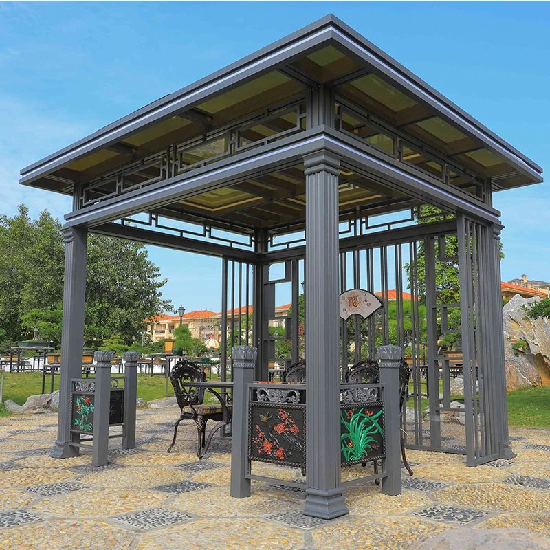 Muebles de Jardín Barbacoa Patio Aluminiumelectric impermeable con rejilla de control remot del techo de la Pérgola Gazebo con parasol retráctil