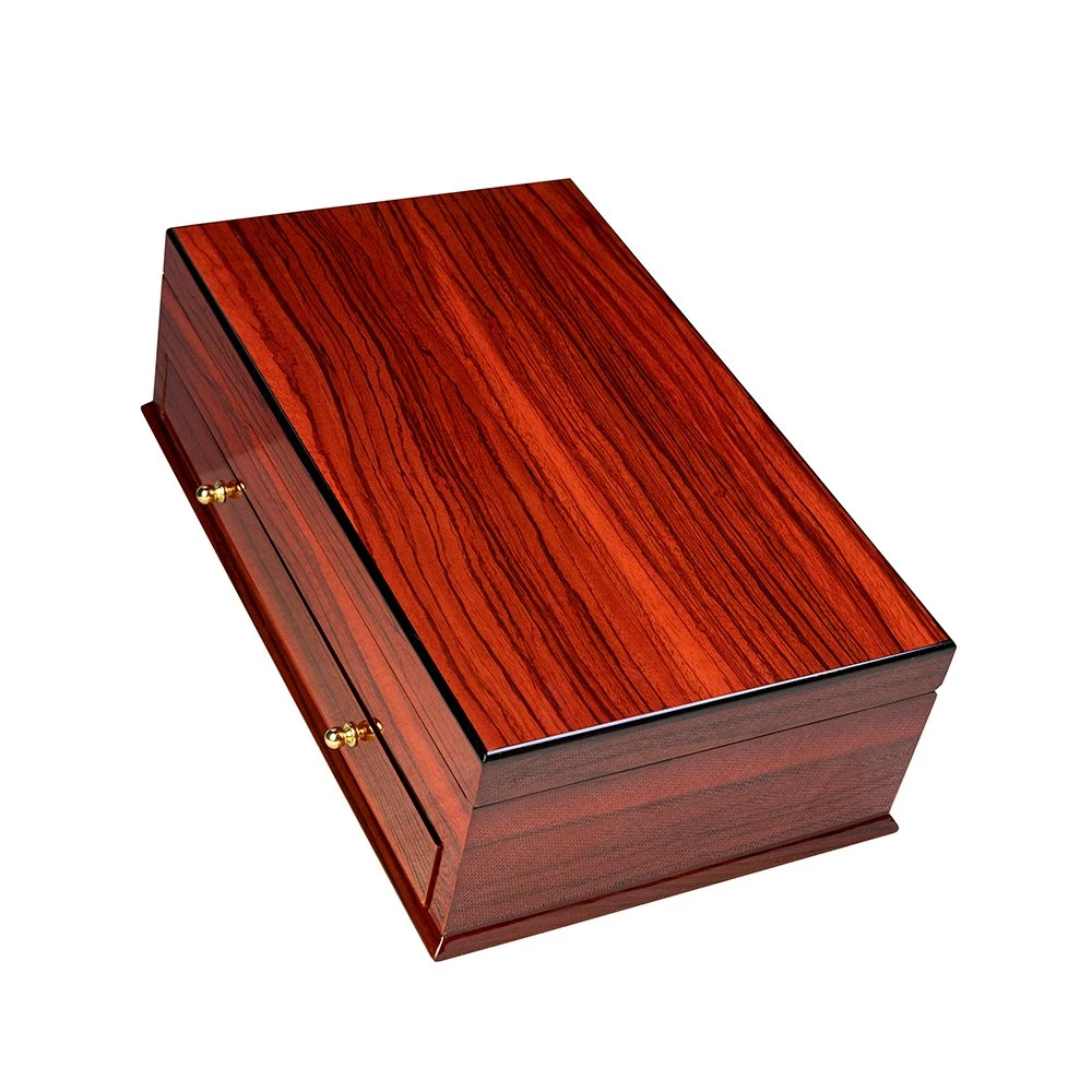 Wooden Grain Glossy Lacquer Double Layers Drawer Wooden Dates Box