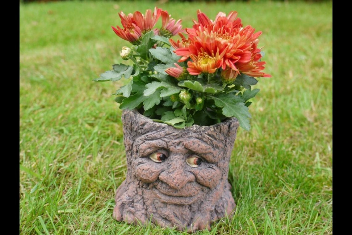 Enchanted Tree Stump face à l'homme jardin en bois de semoir effet pot de fleur Tree Trunk le semoir