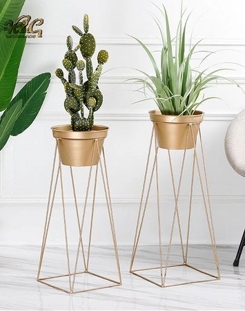 Gold Metal Planter Stand with Pot