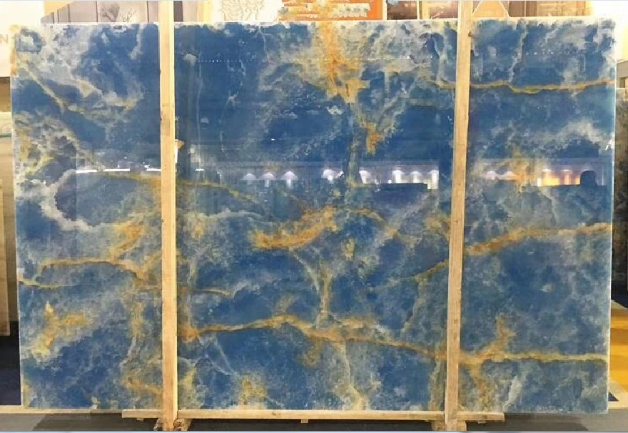 Pulido de piedra natural marrón/blanco/azul Onyx para el interior de las losas del piso/pared//Baldosas de granito o mosaico