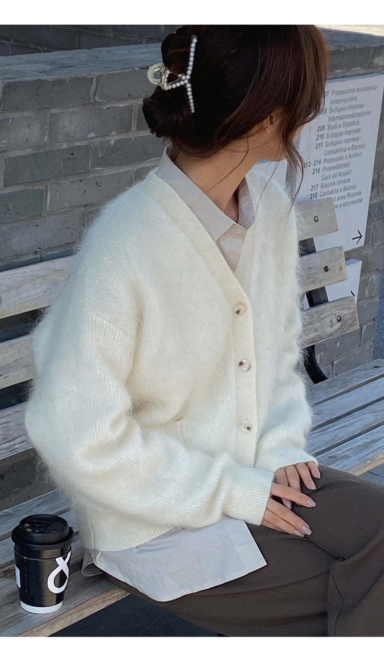 Custom Solid V-Neck Cashmere Knit Coat Women Sweaters Cardigan