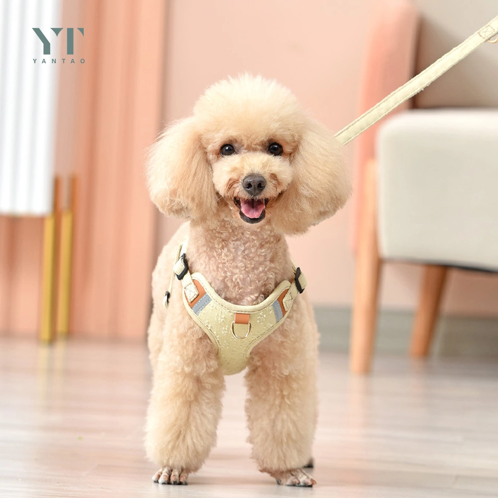 Hot Selling Ins High quality/High cost performance  Custom Logo Pet Harness Luxury Fashion Adjustable No Pull Soft Mesh Padded Harness Extended Leash Denim Pet Dog Harness Set