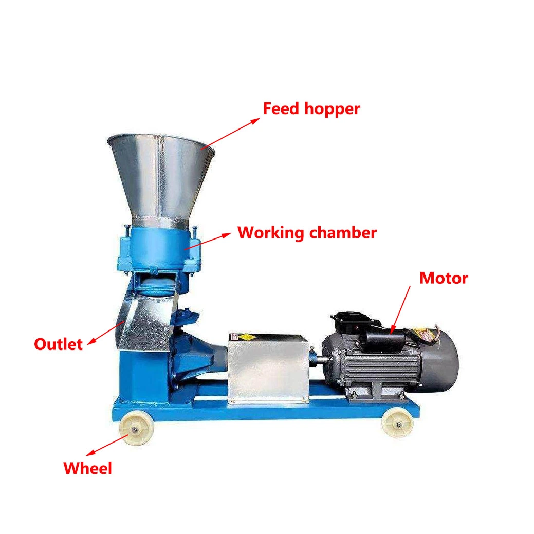 Máquina de alimentação animal Diesel Pelletizer linha de processamento fábrica Flat Die Pellet de alimentação de utilização dupla para serragem de suínos Máquina com motor a diesel Motor elétrico