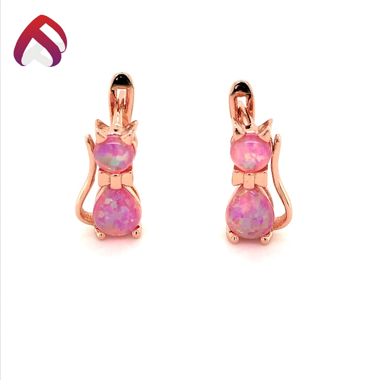 Lovely Opal Jewelry 925 Silver Pink Opal Animal Cat Design Earring Women Accessories (ER86578)