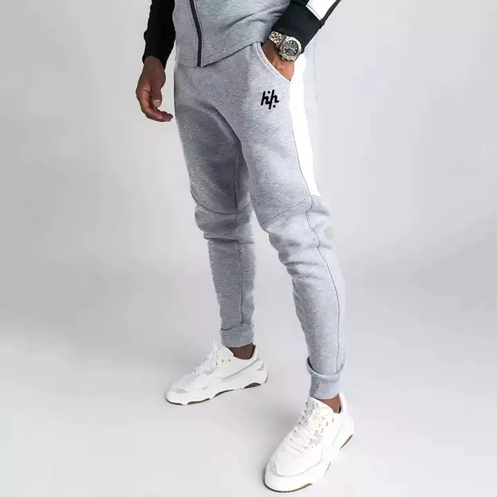 Logotipo personalizado Heather Chándal Sweatsuit gris de los hombres negros Personalizar traje para correr