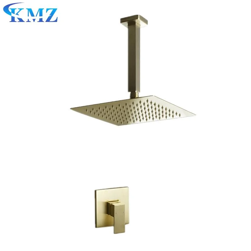 Single Lever Square Rain Shower Head Concealed Wall Mounted Bathroom Shower Set Ceiling Shower Faucet Bathtub Faucet Glod