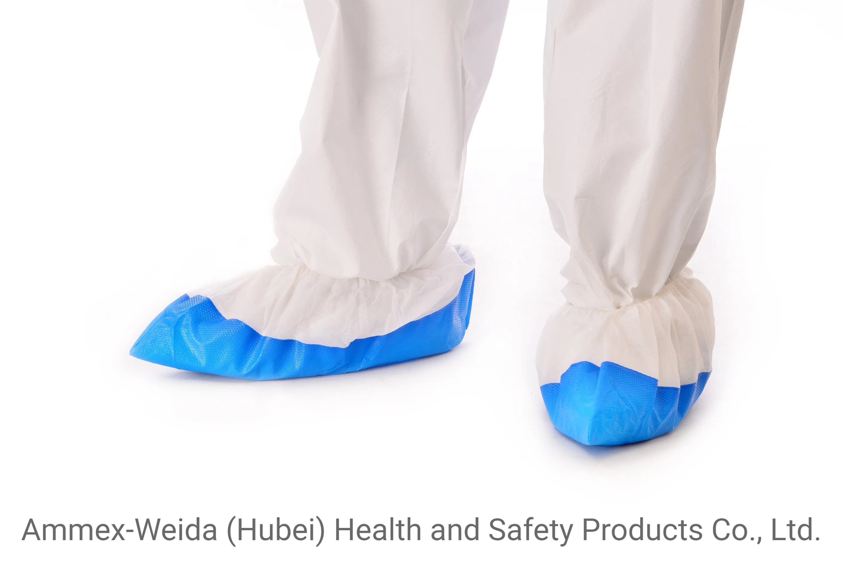 Hospital Use Waterproof Medical PP+CPE Half-Coated Shoe Cover with Elastic Rubber