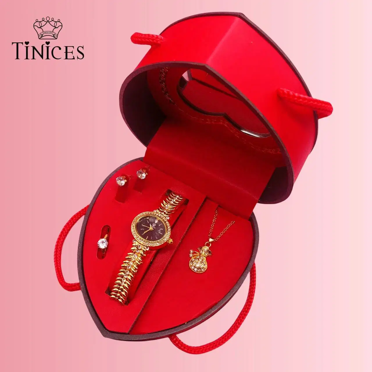 Latest Valentine's Day Heart Shaped Gift Box Watch Jewelry Set