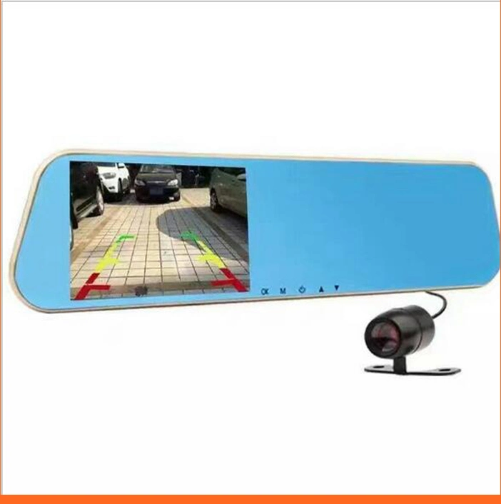 4.3 Inch Dual Lens Front and Back Dashcam Rearview G-Sensor Rear View Mirror Dash Camera