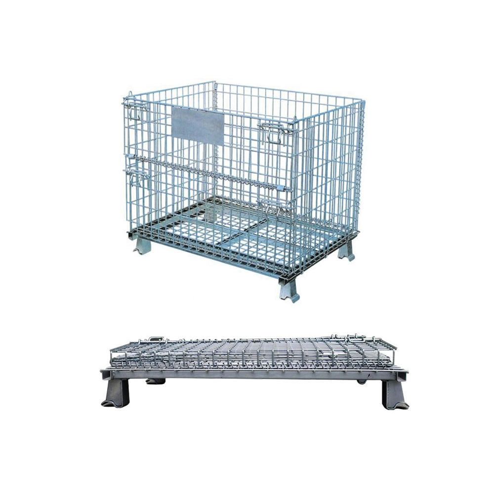 Foldable Metal Turnover Box and Stackable Stillages Cage Wire Mesh Containers for Warehouse