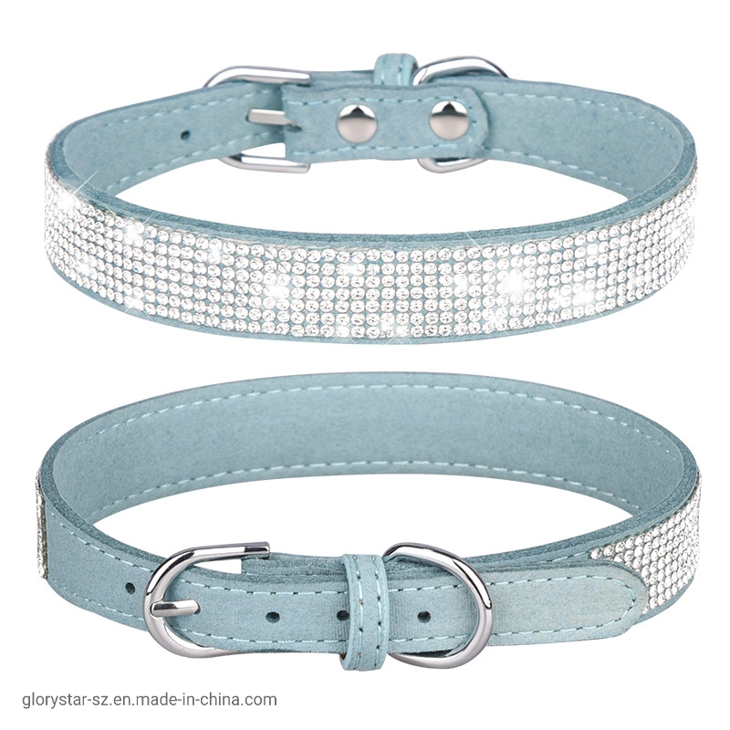 Suede Fiber Adjustable Glitter Rhinestone Pet Dog Collar Pet Accessories