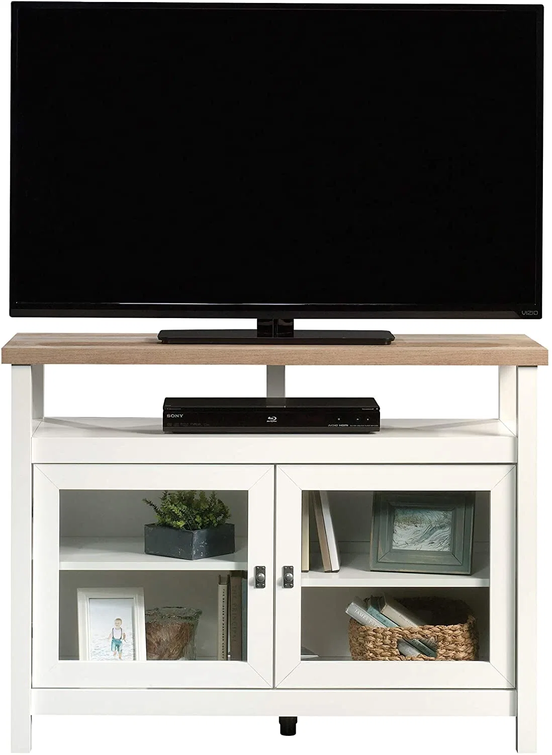 Cottage Road Entertainment Stand, für Fernseher bis 42", Soft White Finish, TV-Schrank für Wohnzimmer