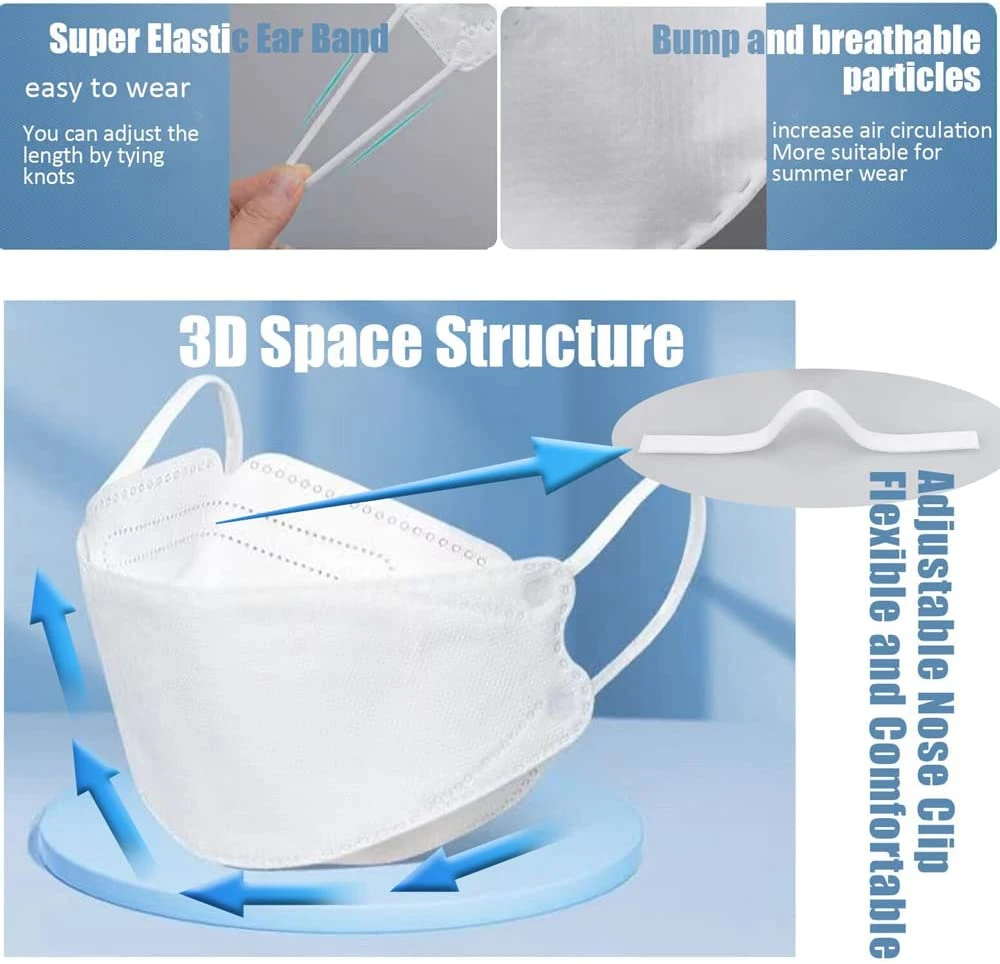 فم السمك Kf94 الذي يمكن التخلص منه وأقنعة الوجه فلاتر من 4 طبقات تسمح بمرور الهواء واقي حماية من الأنف لحماية الفم من الغبار