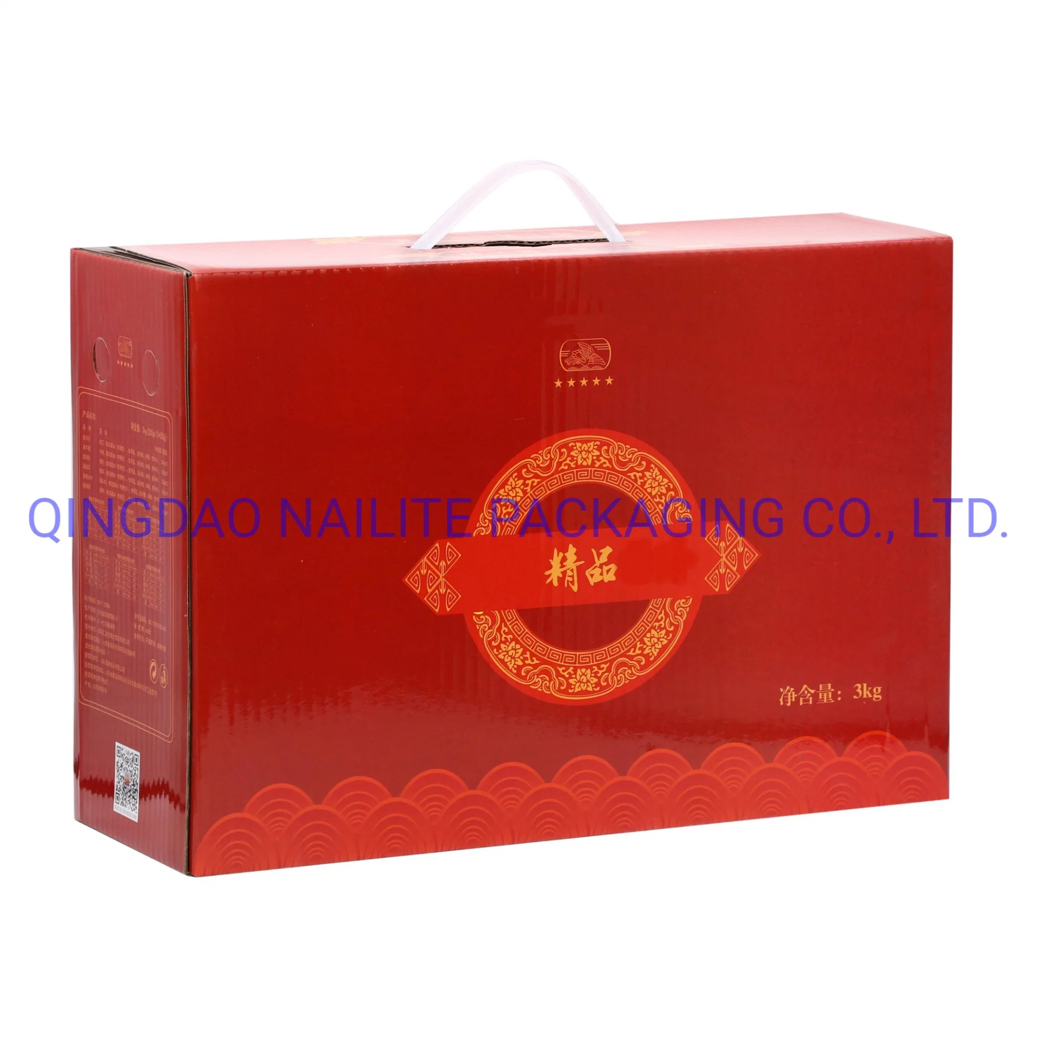 Customized Printed Rugged Corrugated E Flute Paper Box--Gift Box of Fruit/Beverage/Tea with Handle-Paper Package for Food/Noodles/Biscuit/Dried Seafood