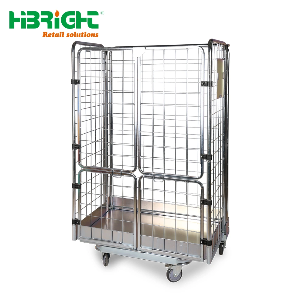 Four Doors Wire Mesh Metal Nestable Roll Container for Transporting