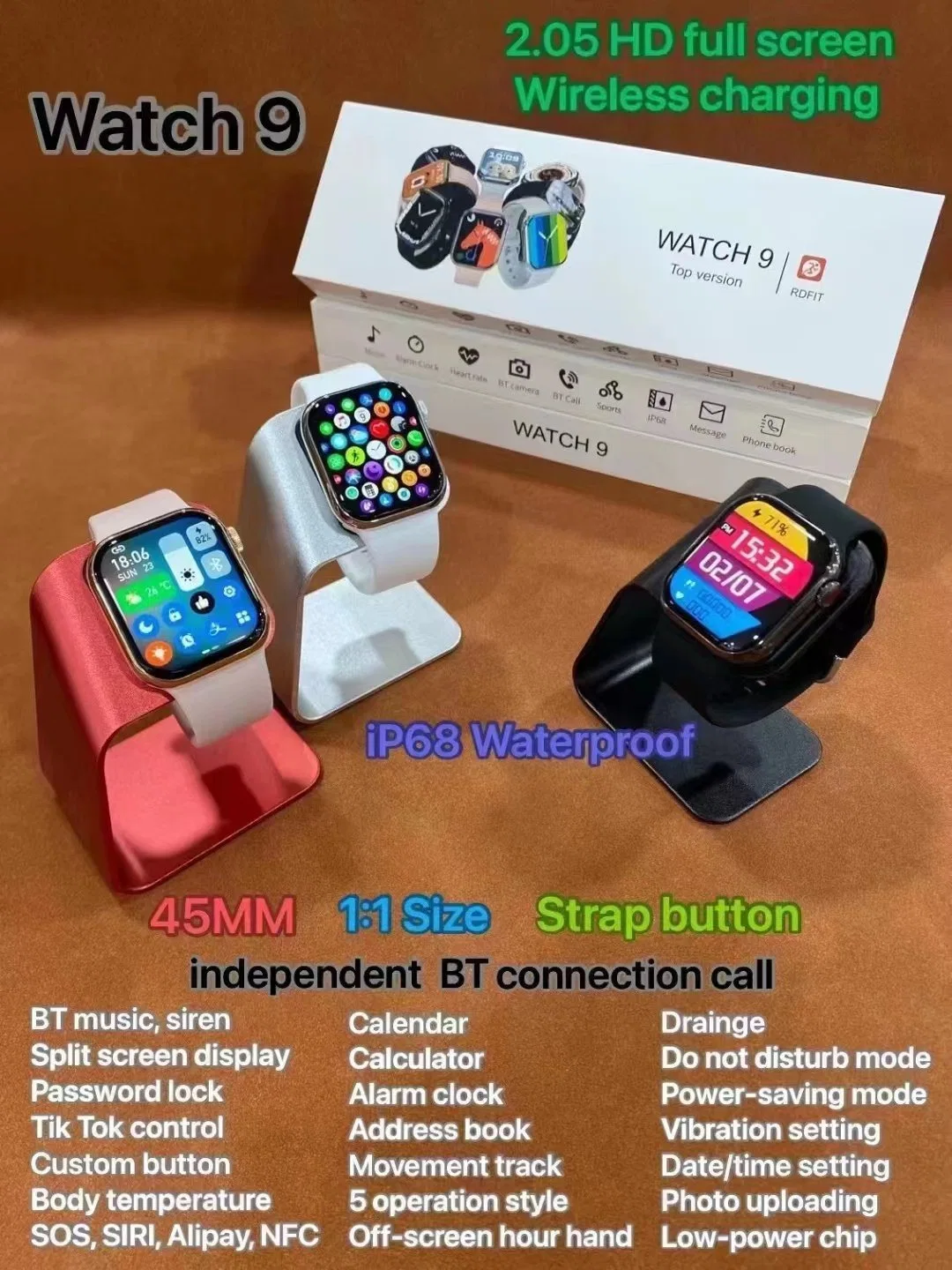 O Smart Electronic Watch pode inserir o Card Watch 9, pode atender e fazer chamadas, o elegante Smart Watch