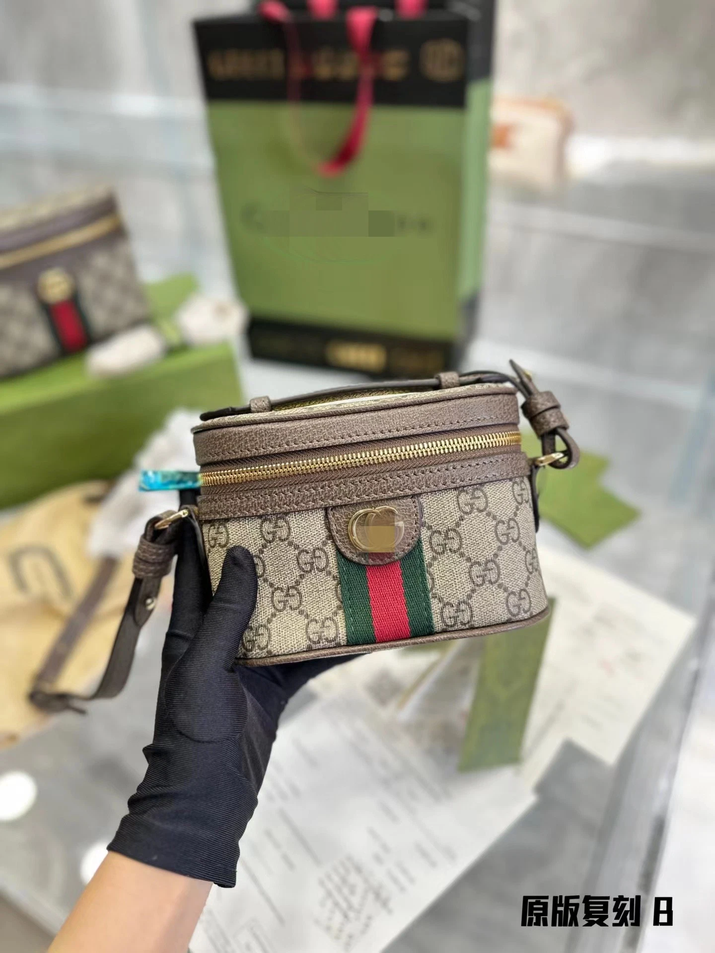 Bolsa de lujo cilindro de maquillaje Diseñador Mujer dama Señoras hombro Tote Replica Guangzhou Bolsa, réplica Messenger cadena Bolsa de moda Hang bolsa mini