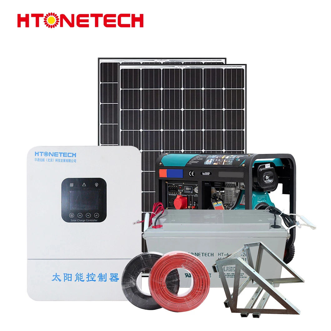 Htonetech off Grid Power Solar System Suppliers China 5kw 10kw 25kw 30W 48kw Solar Panel Mono 650 Watt Industrial Diesel Generator 7.5 Kw Hybrid Solar System