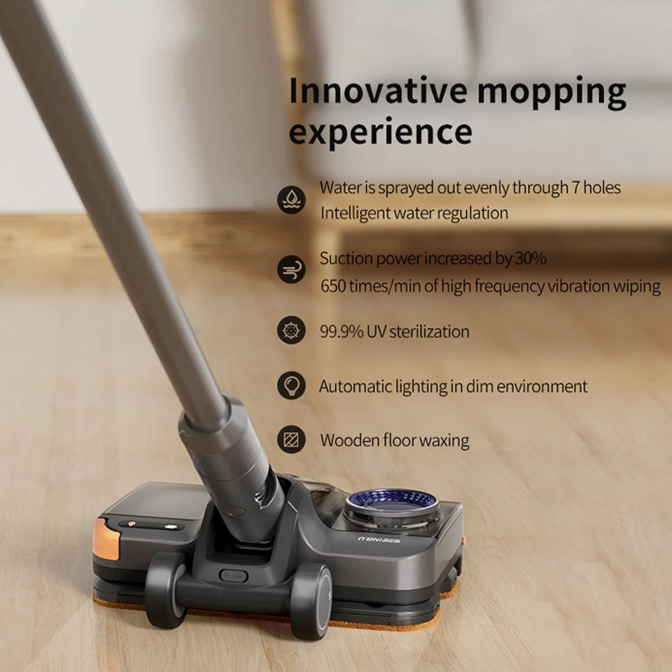 Smart Vacuum Cleaner Mop Wet Dry Floor Spin Brush Head with LED Light and Removable Water Tank Compatible with Dyson