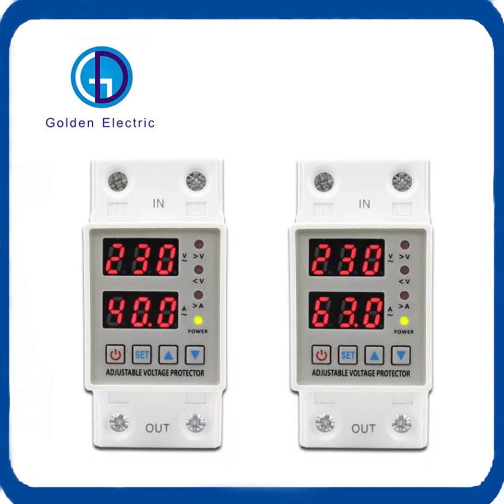 Dual Display 40A 63A 230VAC Adjustable Digital Over Under Voltage Protector Over Current Protection Limiter