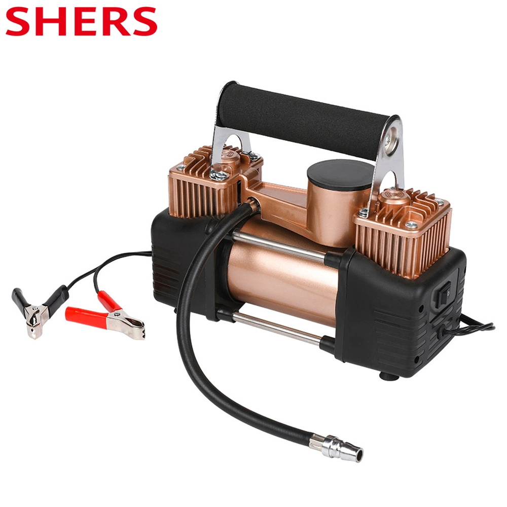 12V Heavy Duty Double Cylinder Tire Inflator, Mini Air Compressor