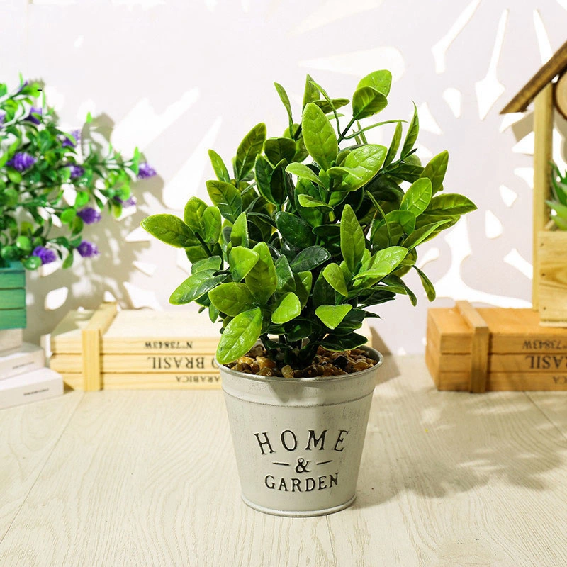 Decorative Mini Artificial Plant with Gray Iron Pots