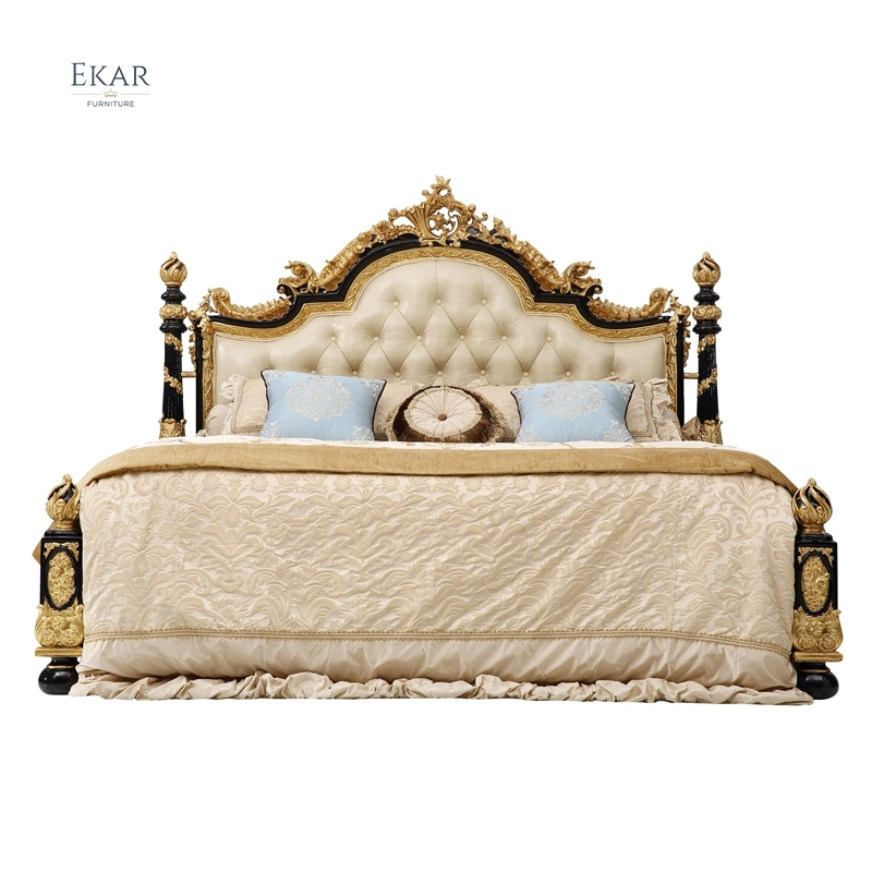 Classical European Style Antique Bedroom Furniture Set Carved Wooden King Size Double Bed