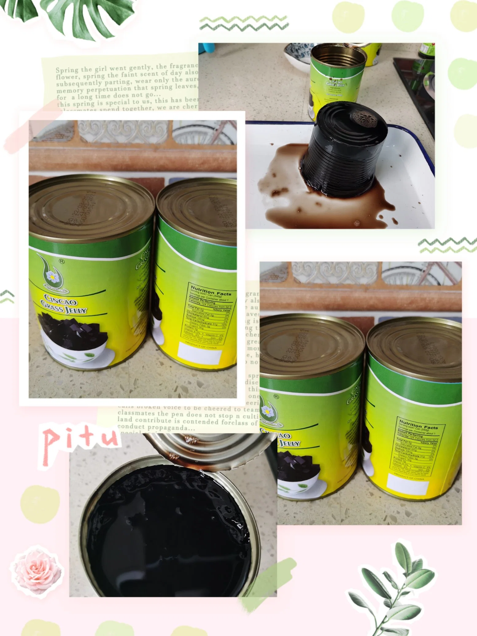 No Preservatives Natural No Added Sweeteners Canned Food Black Grass Jelly Pudding or Qing Cao in Can