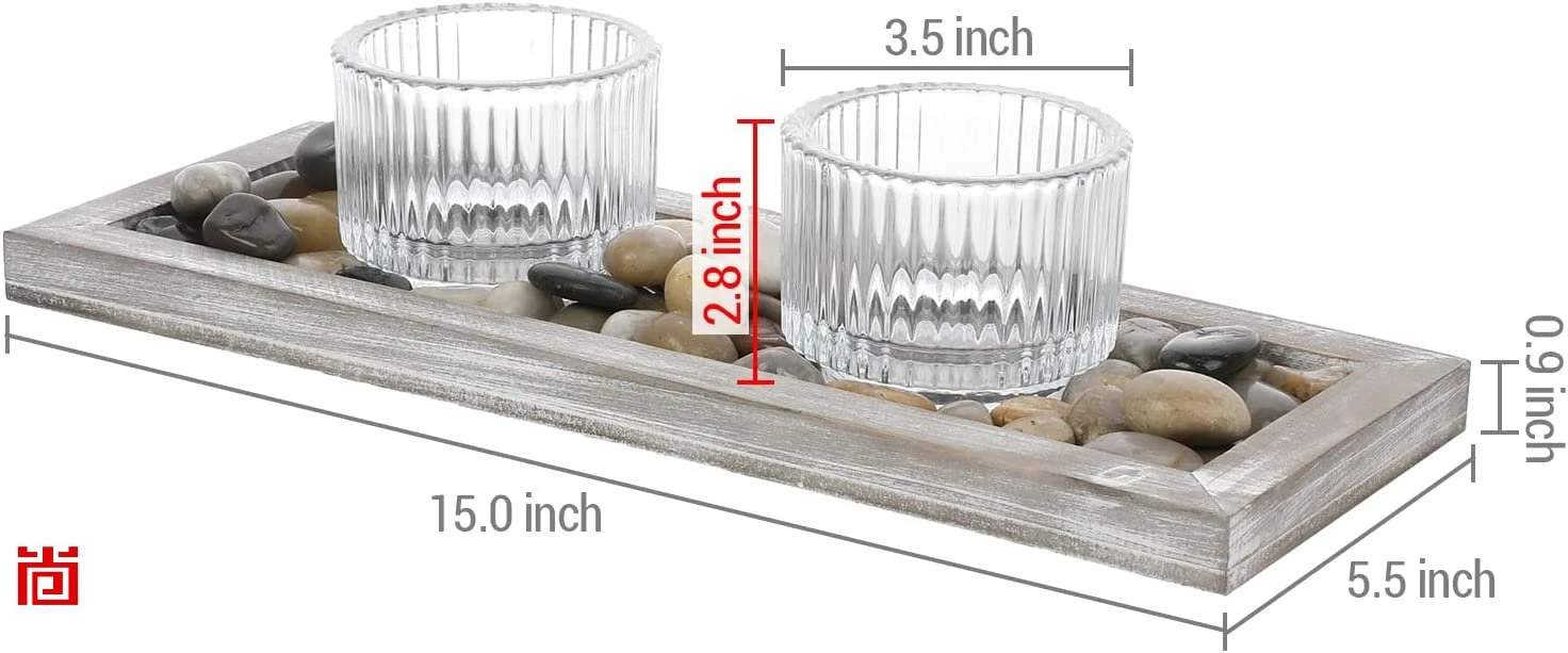 Decorative Glass Candle Holder Set with Whitewashed Wood Tray