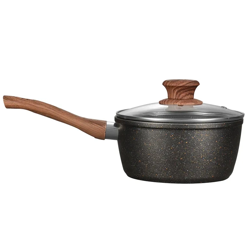 Popular Cookware Set Customized Marble Coating Non-Stick Fry Pan Casserole Aluminum Cook Ware with Wood Handle