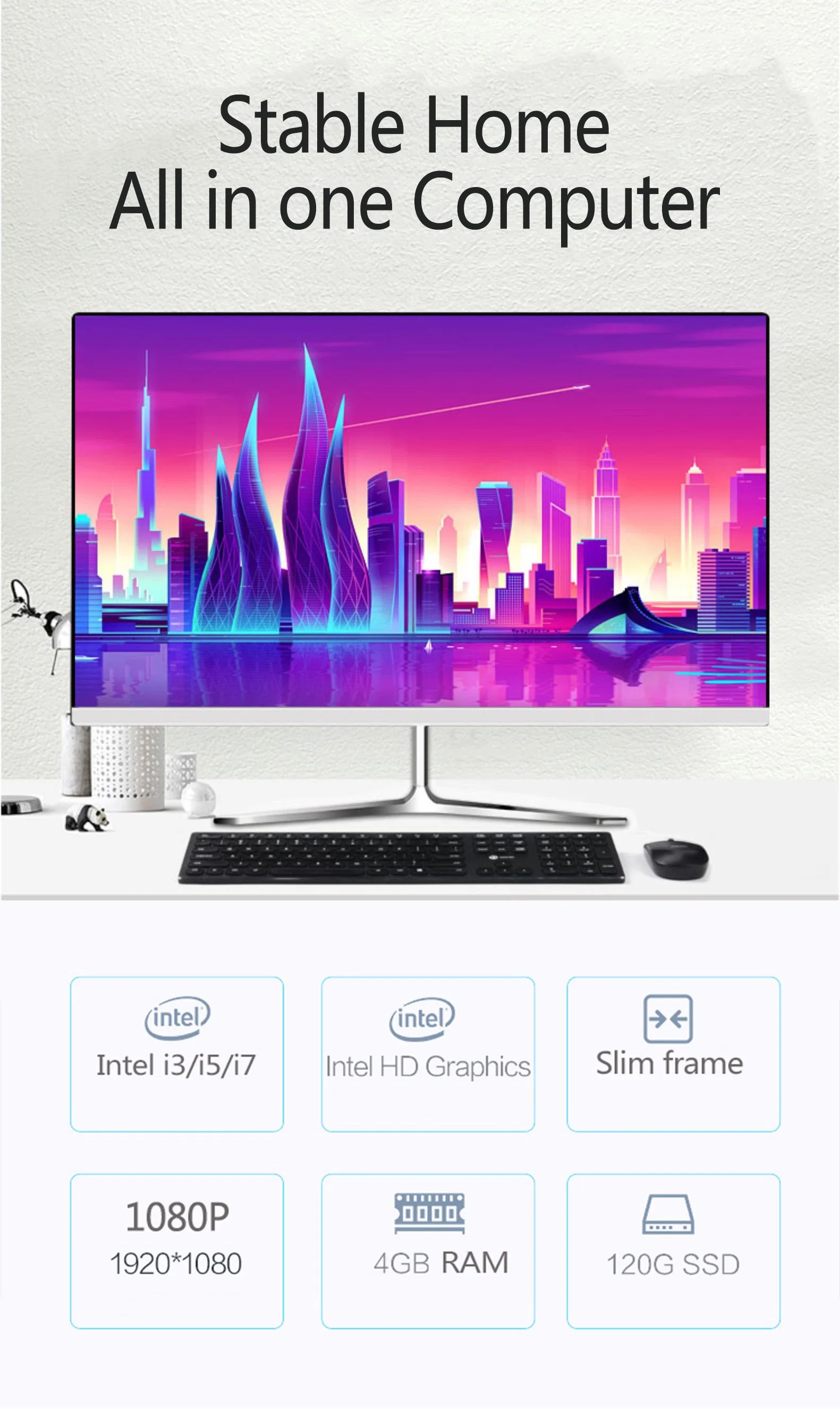 Factory Price Hot Selling 21.5 Inch Intel Celeron Processor 6GB Memory 120GB SSD Desktop All in One PC