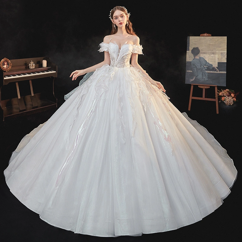 Wd085 temperamento final estrelado Bride French Light Hepburn Dream One-ombro Vestido de casamento vestido de casamento Nupcial