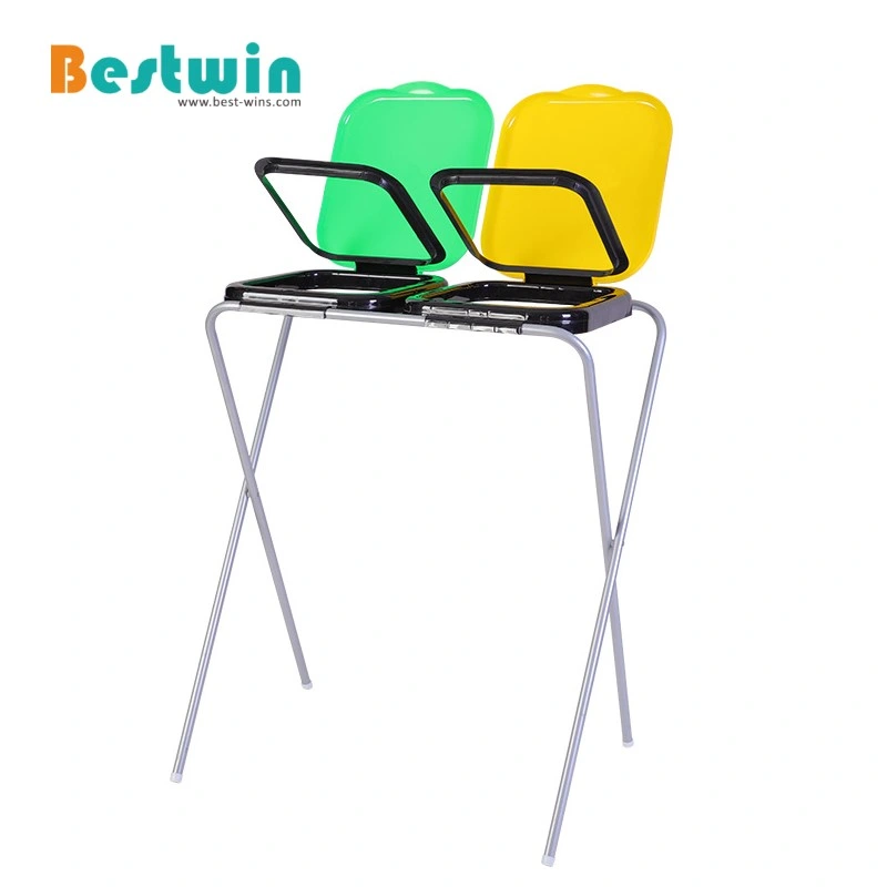 2 Compartment Folding Trash Waste Bin Plastic Recycling Organization Bag Holder for Garbage Separate Collection