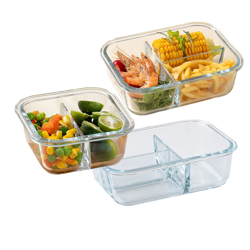 علبة طعام محددة سعة 630 مل مع حاوية تخزين طعام قابلة للتسخين في الميكروويف صندوق غداء زجاجي شفاف مقاوم للمياه