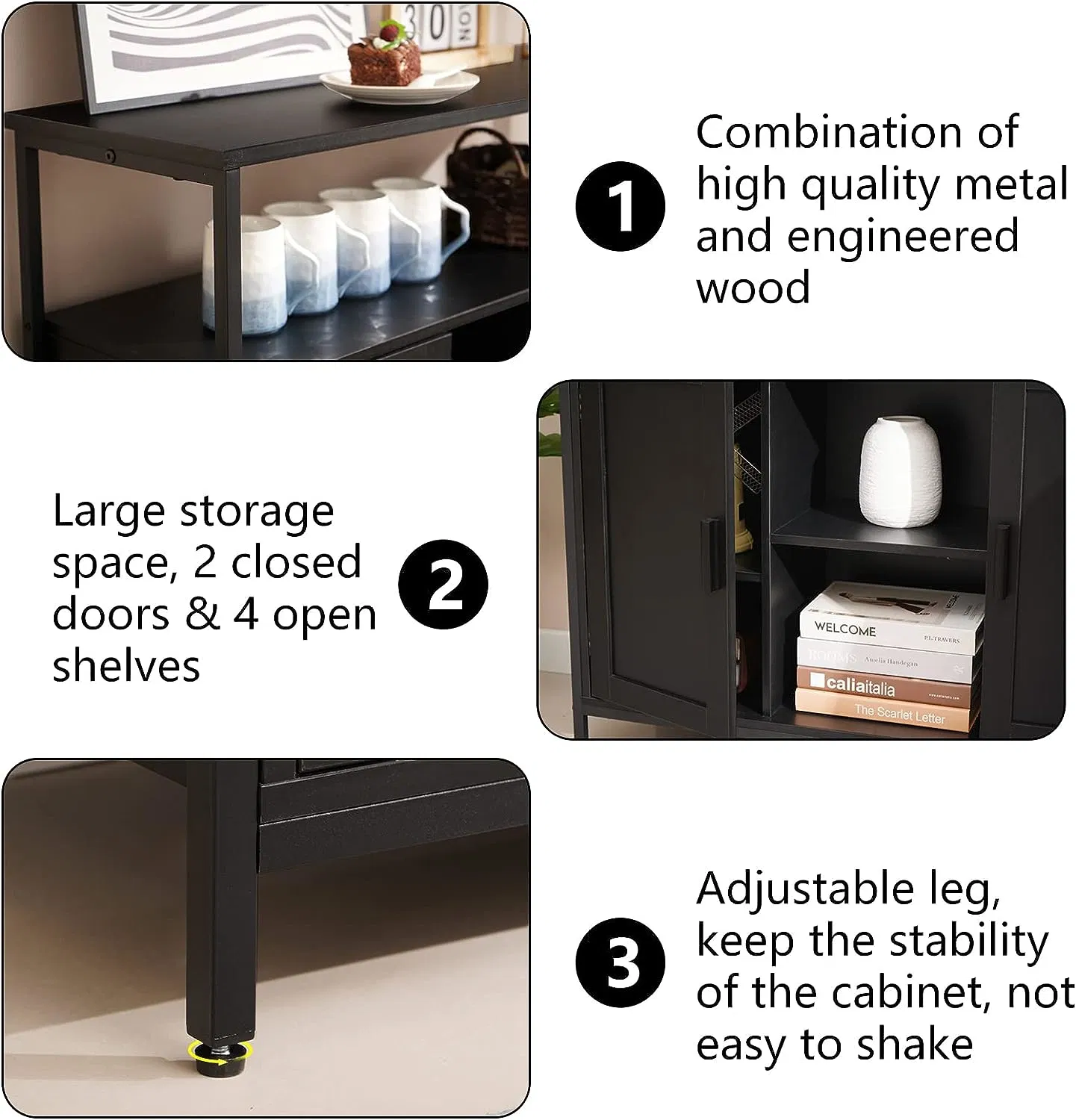 Sideboard Cabinet Adjustable Shelf for Home Office Furniture