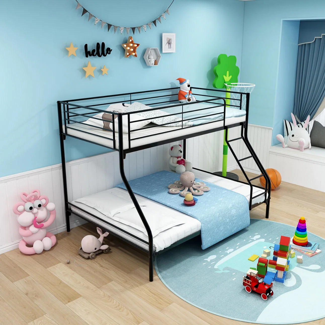 Modern Simple High-Low Bed for Adults and Children Bedroom Bed